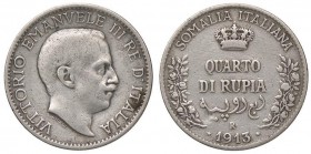 SAVOIA - Somalia - Quarto di Rupia 1913 Pag. 972; Mont. 456 RR AG

qBB