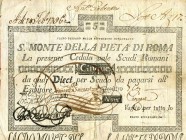 CARTAMONETA - STATO PONTIFICIO - Sacro Monte della Pietà di Roma (1785-1797) Tagli da 5 a 50 scudi Gav. 1 da 5 scudi

da 5 scudi -

MB