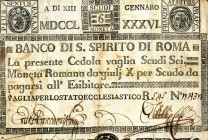 CARTAMONETA - STATO PONTIFICIO - Banco di S. Spirito di Roma (1786-1796) Tagli da 5 a 100 scudi Gav. 12 R da 6 scudi

da 6 scudi -

meglio di MB