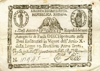 CARTAMONETA - STATO PONTIFICIO - Repubblica Romana Assegnati (1798) - 10 Paoli Anno 7 Gav. 71 Galli (retro quadrato) Forellino in alto a d.

Galli (...