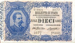 CARTAMONETA - BIGLIETTI DI STATO - Vittorio Emanuele III (1900-1943) - 10 Lire 11/10/1915 - Serie 2101-2880 Alfa 78; Lireuro 17D R Giu. Dell'Ara/Righe...