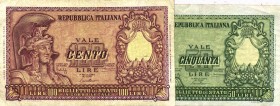 CARTAMONETA - BIGLIETTI DI STATO - Repubblica Italiana (monetazione in lire) (1946-2001) - 100 Lire - Italia elmata e 50 Lire 31/12/1951 Lireuro 24A e...