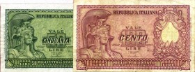 CARTAMONETA - BIGLIETTI DI STATO - Repubblica Italiana (monetazione in lire) (1946-2001) - 100 Lire - Italia elmata e 50 Lire 31/12/1951 Lireuro 24B e...