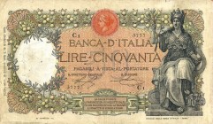 CARTAMONETA - BANCA d'ITALIA - Vittorio Emanuele III (1900-1943) - 50 Lire 15/06/1915 - Buoi Alfa 210; Lireuro 4A RRR Stringher/Sacchi Forellini

St...