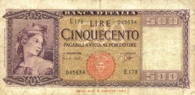 CARTAMONETA - BANCA d'ITALIA - Repubblica Italiana (monetazione in lire) (1946-2001) - 500 Lire - Italia Tre decreti R

MB