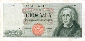 CARTAMONETA - BANCA d'ITALIA - Repubblica Italiana (monetazione in lire) (1946-2001) - 5.000 Lire - Colombo 1° tipo Tre decreti

MB÷qBB