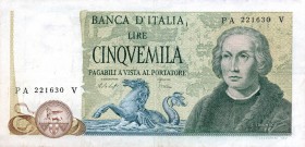 CARTAMONETA - BANCA d'ITALIA - Repubblica Italiana (monetazione in lire) (1946-2001) - 5.000 Lire - Colombo 2° tipo Tre decreti

MB÷qBB
