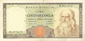 CARTAMONETA - BANCA d'ITALIA - Repubblica Italiana (monetazione in lire) (1946-2001) - 50.000 Lire - Leonardo 19/07/1970 Alfa 891; Lireuro 78B R Carli...