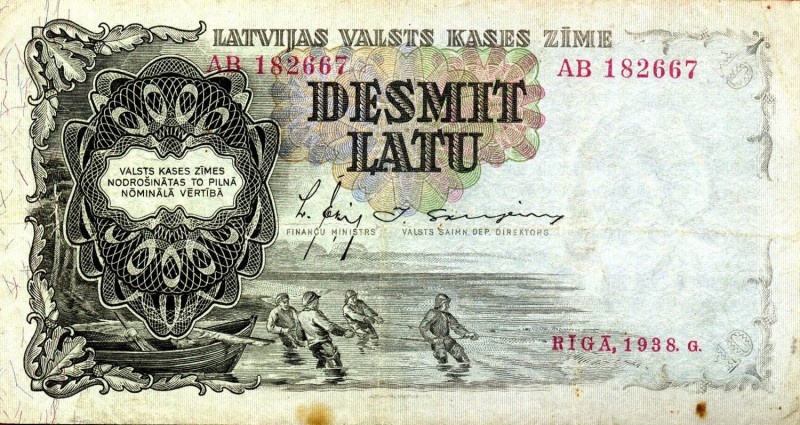 CARTAMONETA ESTERA - LETTONIA - Repubblica - 10 Latu 1937-40 Pick 29 Macchioline...