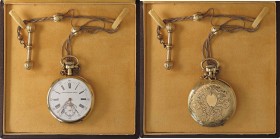 VARIE - Orologi da taschino Chronometre Regal, con cassa lavorata e catena, in oro, gr. 86,56, con confezione

Ottimo