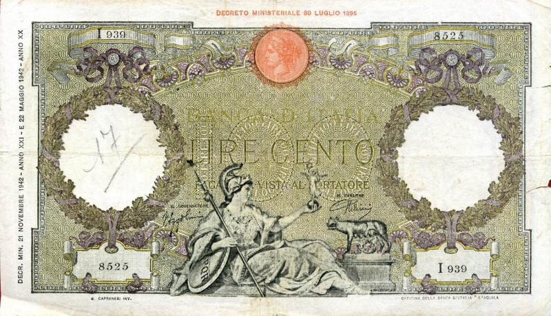LOTTI - Cartamoneta-Italiana 100 lire 1932-1934-1935-1936-1938-1939 (2)-1940 (2)...
