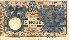 LOTTI - Cartamoneta-Italiana 1000 lire 1943, 100 lire 1940 e 1943, 10 lire 1915, 5 lire 1918 Lotto di 5 biglietti

Lotto di 5 biglietti

B÷MB