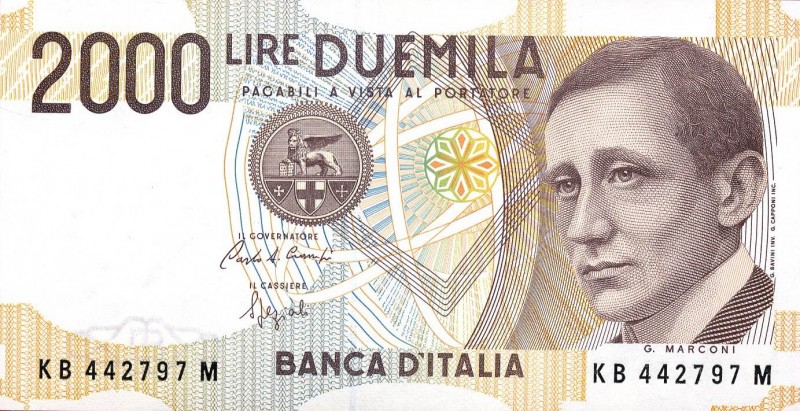 LOTTI - Cartamoneta-Italiana 2000 lire 1973-1976-1983- 1990-1992 Lotto di 5 bigl...