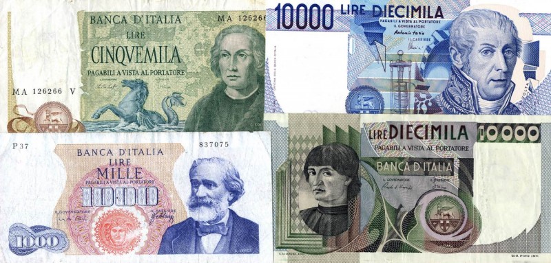 LOTTI - Cartamoneta-Italiana 10000 lire 1976 e 1997, 5000 lire 1977 e 1973, 2000...