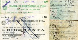 LOTTI - Assegni VARIE - Lotto di 67 assegni da 50-100-500 lire di Pisa, su album

MB÷BB