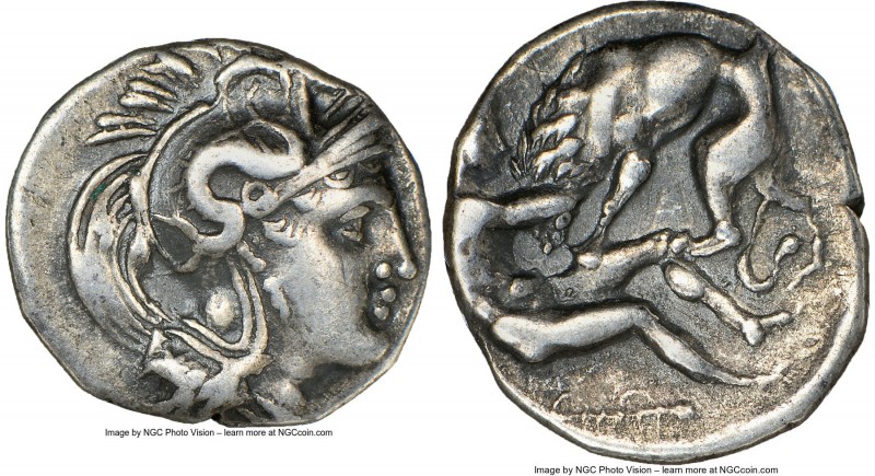 CALABRIA. Tarentum. Ca. 380-280 BC. AR diobol (12mm, 2h). NGC Choice VF. Ca. 325...