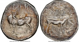 LUCANIA. Laus. Ca. 480-460 BC. AR stater (20mm, 7.40 gm, 12h). NGC (photo-certificate) VF 4/5 - 1/5, smoothing, die shift. ΛAS, man-faced bull standin...