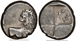THRACE. Chersonesus. 4th century BC. AR hemidrachm (13mm). NGC VF. Persic standard, ca. 480-350 BC. Forepart of lion right, head reverted / Quadripart...