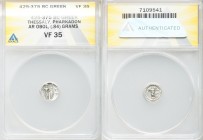 THESSALY. Pharcadon. Ca. 425-375 BC. AR obol (12mm, 0.84 gm, 3h). ANACS VF 35. Horse prancing right / ΦΑΡ-ΚΑΔO, Athena standing right, transverse spea...