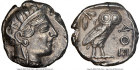 ATTICA. Athens. Ca. 440-404 BC. AR tetradrachm (25mm, 17.14 gm, 3h). NGC Choice XF 5/5 - 4/5. Mid-mass coinage issue. Head of Athena right, wearing cr...