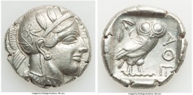 ATTICA. Athens. Ca. 440-404 BC. AR tetradrachm (26mm, 17.13 gm, 1h). AU, brushed. Mid-mass coinage issue. Head of Athena right, wearing crested Attic ...