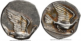 SICYONIA. Sicyon. Ca. 360-320 BC. AR obol (11mm, 0.76 gm, 5h). NGC MS 3/5 - 4/5. Dove flying right, with fillet in its beak; I on wing / ΣΙ, dove flyi...
