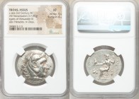 TROAS. Assus. Ca. late 3rd Century BC. AR tetradrachm (31mm, 17.00 gm, 1h). NGC XF 5/5 - 4/5. Posthumous Alexander type issue, ca. 210 BC. Head of Her...