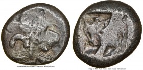 CARIA. Uncertain mint. Ca. 520-450 BC. AR stater (19mm). NGC VG. Persic standard, (Mylasa?). Forepart of lion left, mouth opened slightly, extending f...