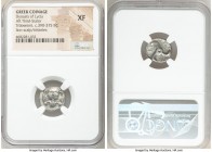LYCIAN DYNASTS. Trbbenimi (Ca. 390-375 BC). AR third-stater (15mm, 12h). NGC XF. Uncertain mint. Lion scalp facing / TRB-B&#66202;N-EME ('Trbbenimi in...