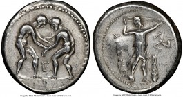 PAMPHYLIA. Aspendus. Ca. 325-250 BC. AR stater (25mm, 1h). NGC Choice VF. Two wrestlers grappling; E between / ΕΣΤFΕΔΙΥ, slinger standing right, placi...