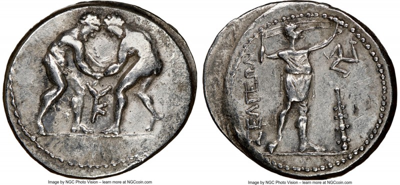 PISIDIA. Selge. Ca. 325-250 BC. AR stater (24mm, 12h). NGC XF. Two wrestlers gra...