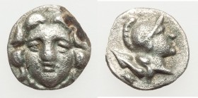 PISIDIA. Selge. Ca. 4th century BC. AR obol (10mm, 0.69 gm, 12h). Choice XF, porosity, edge fragile. Ca. 300-190 BC. Head of gorgoneion facing / Head ...