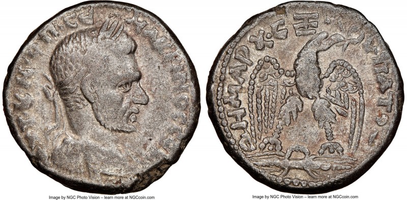 SYRIA. Seleucis and Pieria. Macrinus (AD 217-218). BI tetradrachm (26mm, 6h). NG...