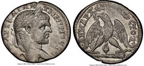PHOENICIA. Tyre. Caracalla (AD 198-217). BI tetradrachm (27mm, 5h). NGC XF . AD 213-217. ΑΥΤ ΚΑΙ ΑΝ-ΤWΝΙΝΟC CЄ, laureate head of Caracalla right / •ΔΗ...