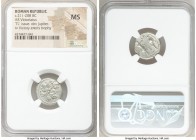 Anonymous. Ca. 211-208 BC. AR victoriatus (17mm, 5h). NGC MS. Luceria. Laureate head of Jupiter right; dotted border / ROMA, Victory standing right, c...
