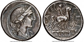 Mn. Aemilius Lepidus (ca. 114-113 BC). AR denarius (18mm, 3h). NGC Choice VF. Rome. ROMA (MA ligate), laureate, draped bust of Roma right, seen from f...