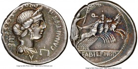 C. Annius T.f. T.n. and L. Fabius L.f. Hispaniensis (ca. 82-81 BC). AR denarius (20mm, 4h). NGC XF. Rome, •C•ANNI•T•F•T•N•-PRO•COS•EX•S•C•, draped bus...