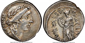 Mn. Acilius Glabrio (ca. 49 BC). AR denarius (18mm, 7h). NGC VF, scratches. Rome. SALVTIS, laureate head of Salus right, wearing pendant earring and n...