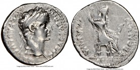 Tiberius (AD 14-37). AR denarius (19mm, 3.71 gm, 5h). NGC VF 4/5 - 4/5, brushed. Lugdunum, ca. AD 15-18. TI CAESAR DIVI-AVG F AVGVSTVS, laureate head ...