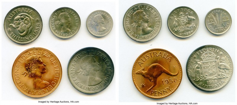 Elizabeth II 5-Piece Uncertified Proof Set 1958, Melbourne mint, KM-PS20. Includ...