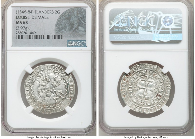 Flanders. Louis II de Mâle Double Gros (Botdraeger) ND (1346-1384) MS63 NGC, DeM...