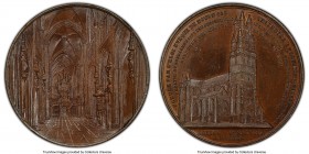 "St. Sauveur Cathedral at Bruges" bronzed copper Specimen Medal 1846 SP63 PCGS, Hoydonck-20. 50mm. By Wiener. Interior view of Cathedral / Exterior vi...