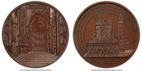 "Cathedral of Tournai" bronzed copper Specimen Medal 1846 SP64 PCGS, Hoydonck-21. 50mm. By J. & L. Wiener. Interior view of cathedral / Exterior view ...