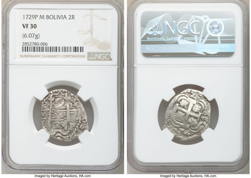 Philip V 2 Reales 1729 P-M VF30 NGC, Potosi mint, KM-R29a. 6.07gm. 

HID098012...