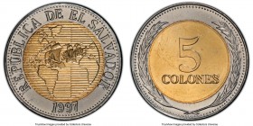 Republic bimetallic bronze & nickel 5 Colones 1997 MS64 PCGS, Viridian mint, KM162. Coin not released for circulation. 

HID09801242017

© 2020 He...