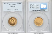 Russian Duchy. Nicholas II gold 20 Markkaa 1913-S MS65 PCGS, Helsinki mint, KM9.2.

HID09801242017

© 2020 Heritage Auctions | All Rights Reserved...