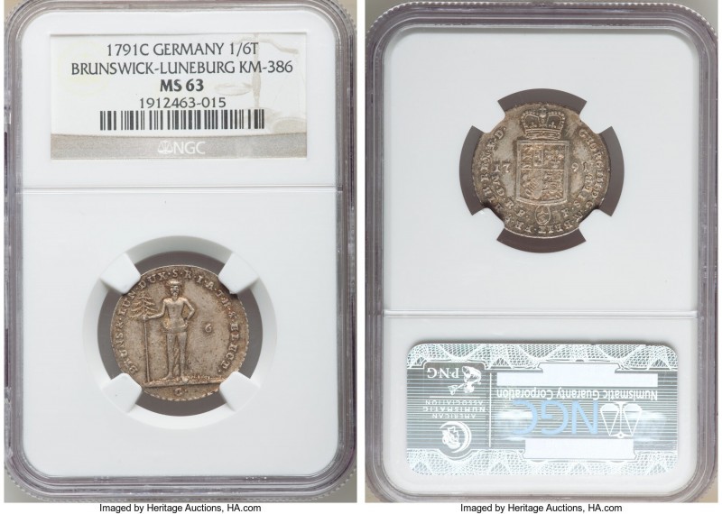 Brunswick-Lüneburg-Calenberg-Hannover. Georg III 1/6 Taler 1791-C MS63 NGC, KM38...