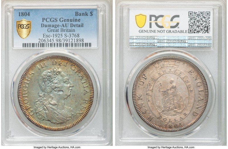 George III Bank Dollar of 5 Shillings 1804 AU Details (Damage) PCGS, KM-TN1, ESC...