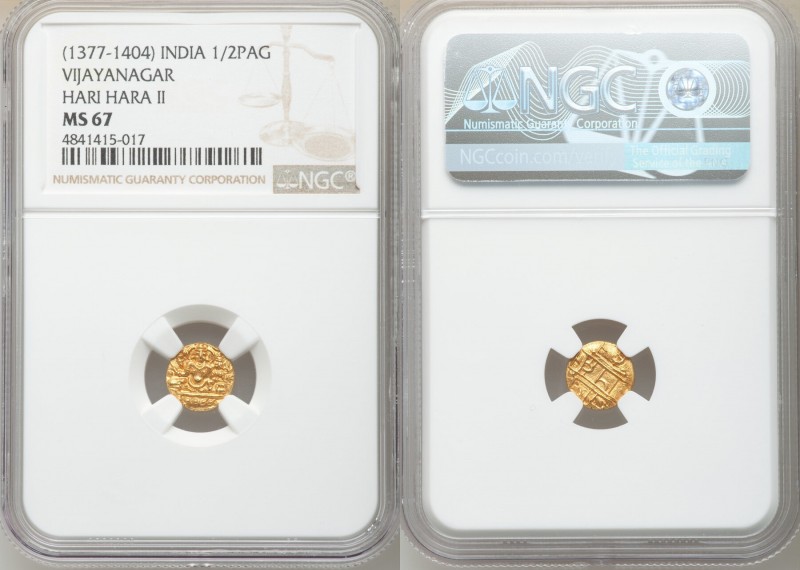 Vijayanagar. Hari Hara II gold 1/2 Pagoda ND (1377-1404) MS67 NGC, Fr-350, Mitch...