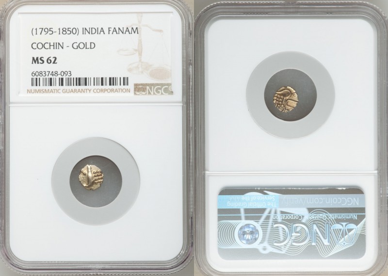 Cochin 10-Piece Lot of Certified gold Fanams ND (1795-1850) MS62 NGC, KM10, Fr-1...